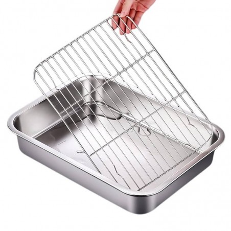 BANDEJA A/I RECTANGULAR p/LASAGNA 40cm c/PARRILLA  35578D 12/1