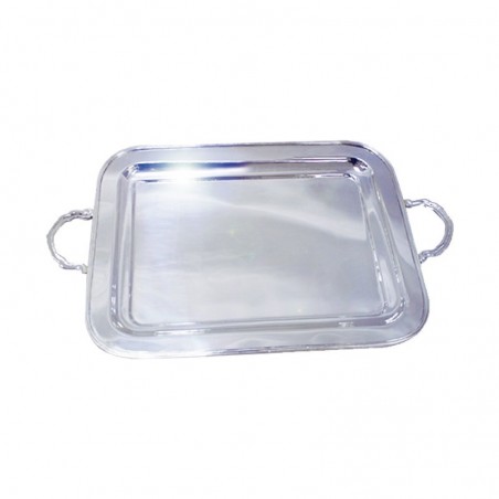 BANDEJA RECTANGULAR c/ASA PLATEADA 55x35cm HIGHLAND