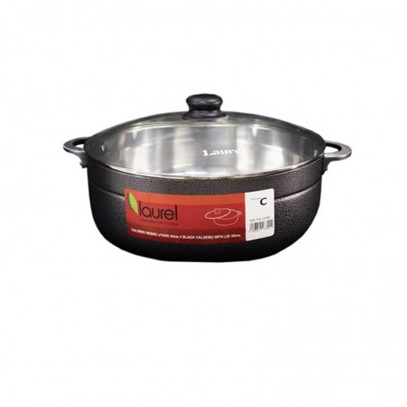 CALDERO NEGRO c/TAPA VIDRIO 6.7lt./30cm.  PIG290BL 6/1